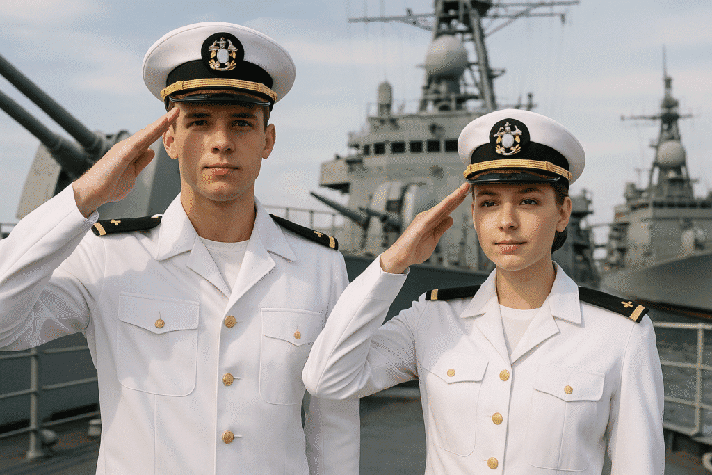 Navy Officers Saluting

