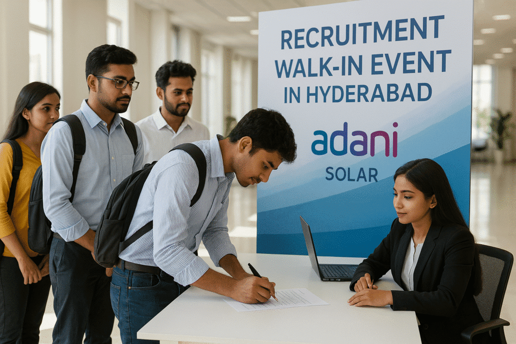 Adani Solar Recruitment 2025 – Walk-in drive in Hyderabad this October.