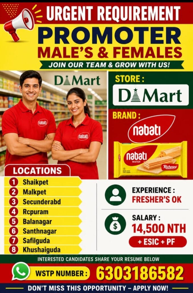 Promoter & Sales Executive Jobs in Hyderabad | Immediate Joining
